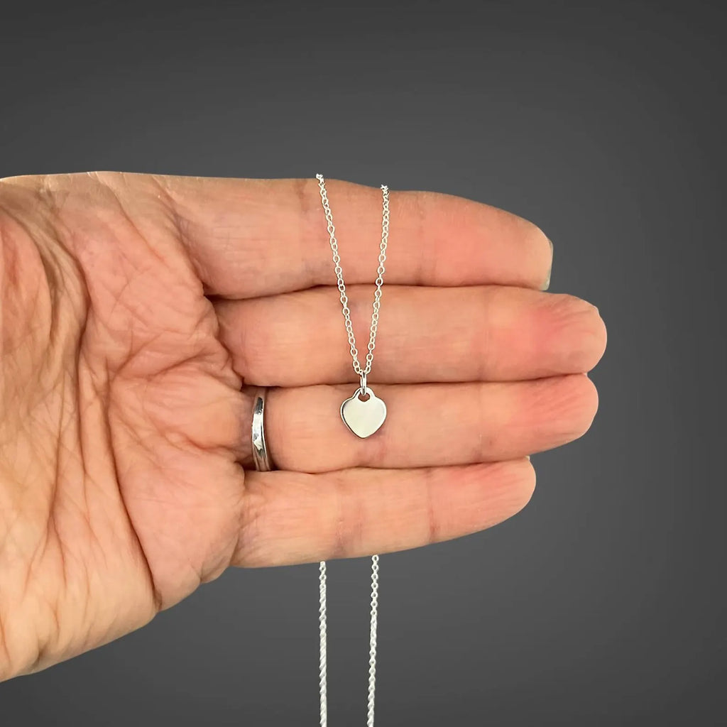 Small Silver Heart Tag Charm Necklace