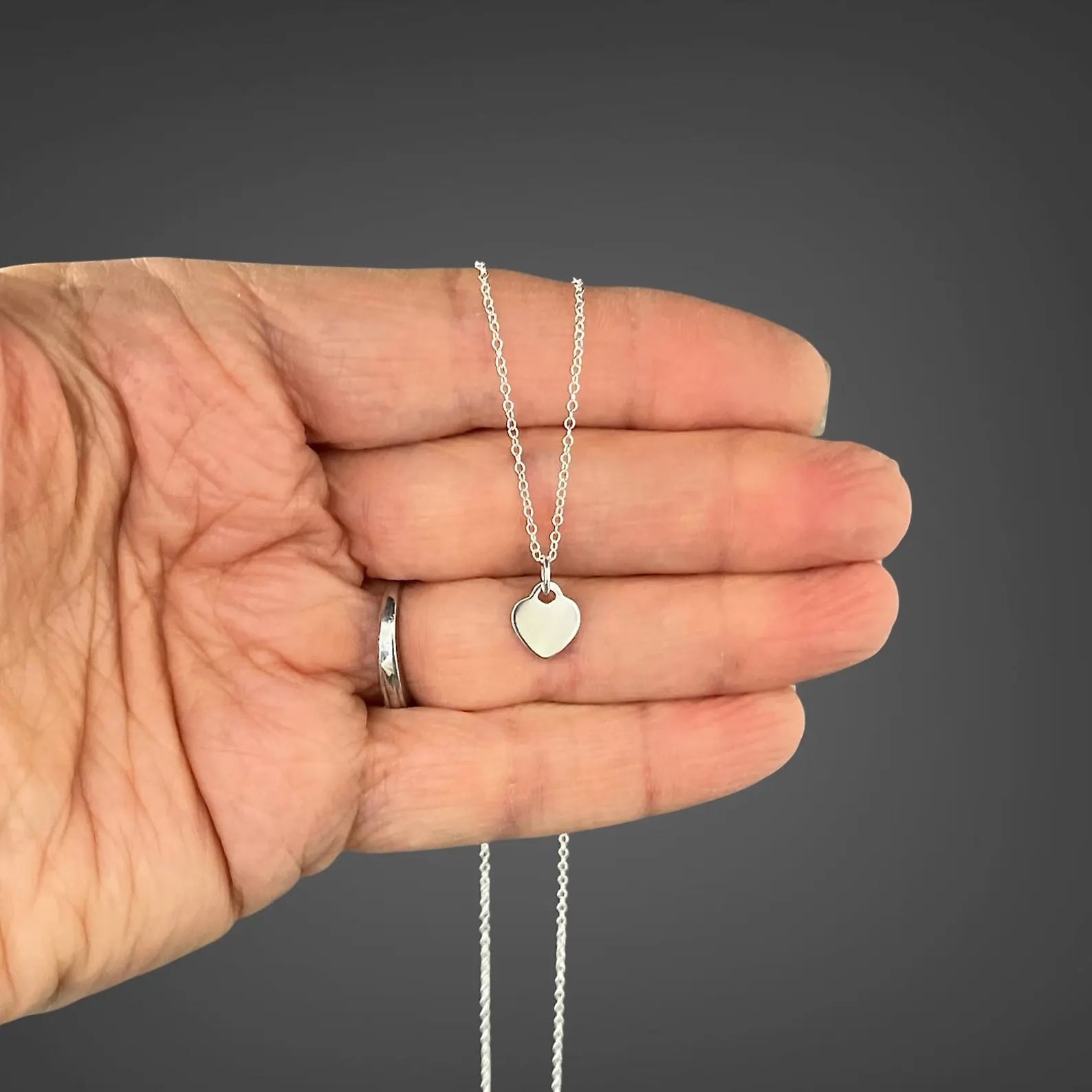 Small Silver Heart Tag Charm Necklace