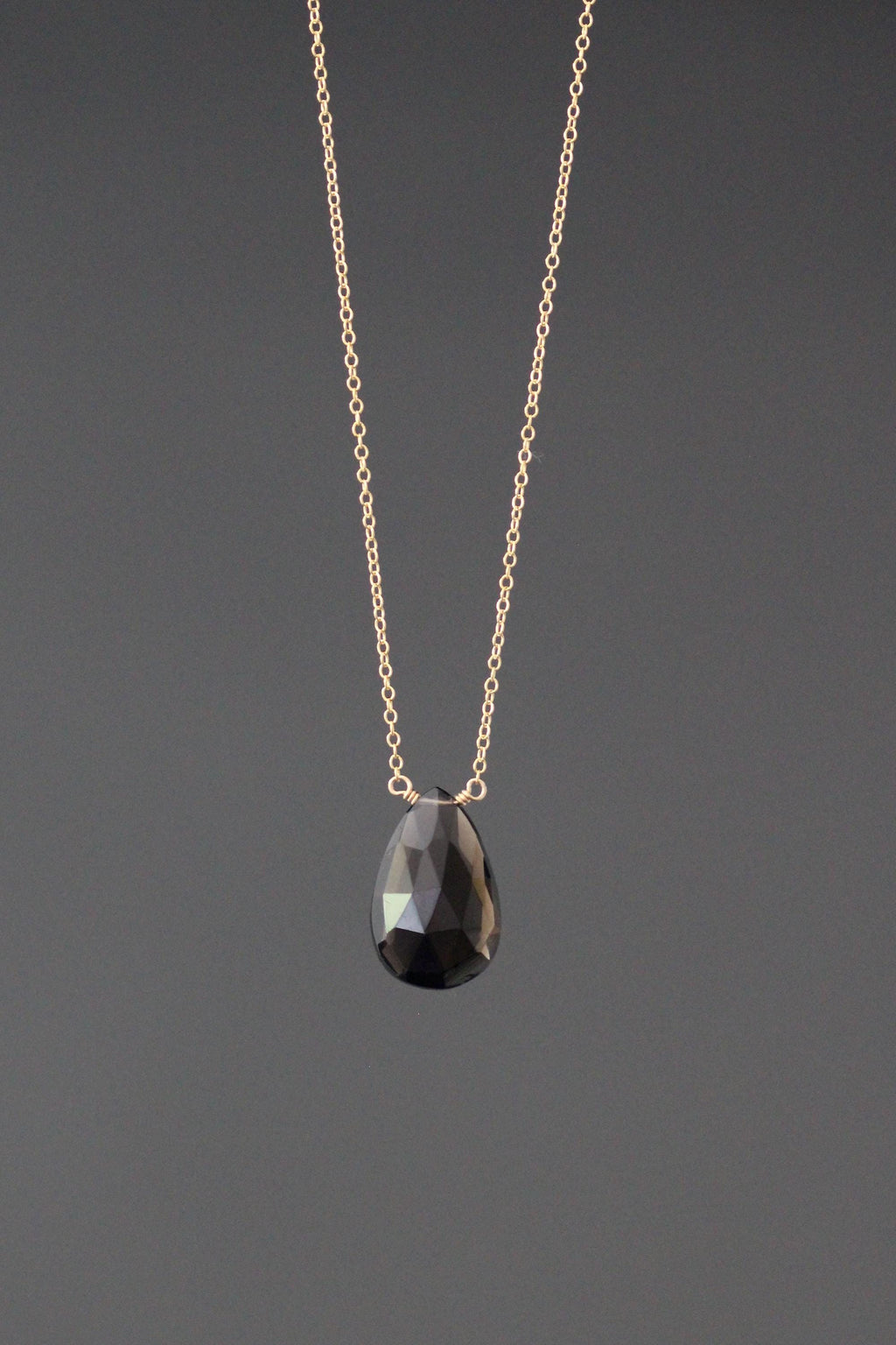 Brown Smokey Quartz Teardrop Pendant Necklace on 14k Gold Filled Chain