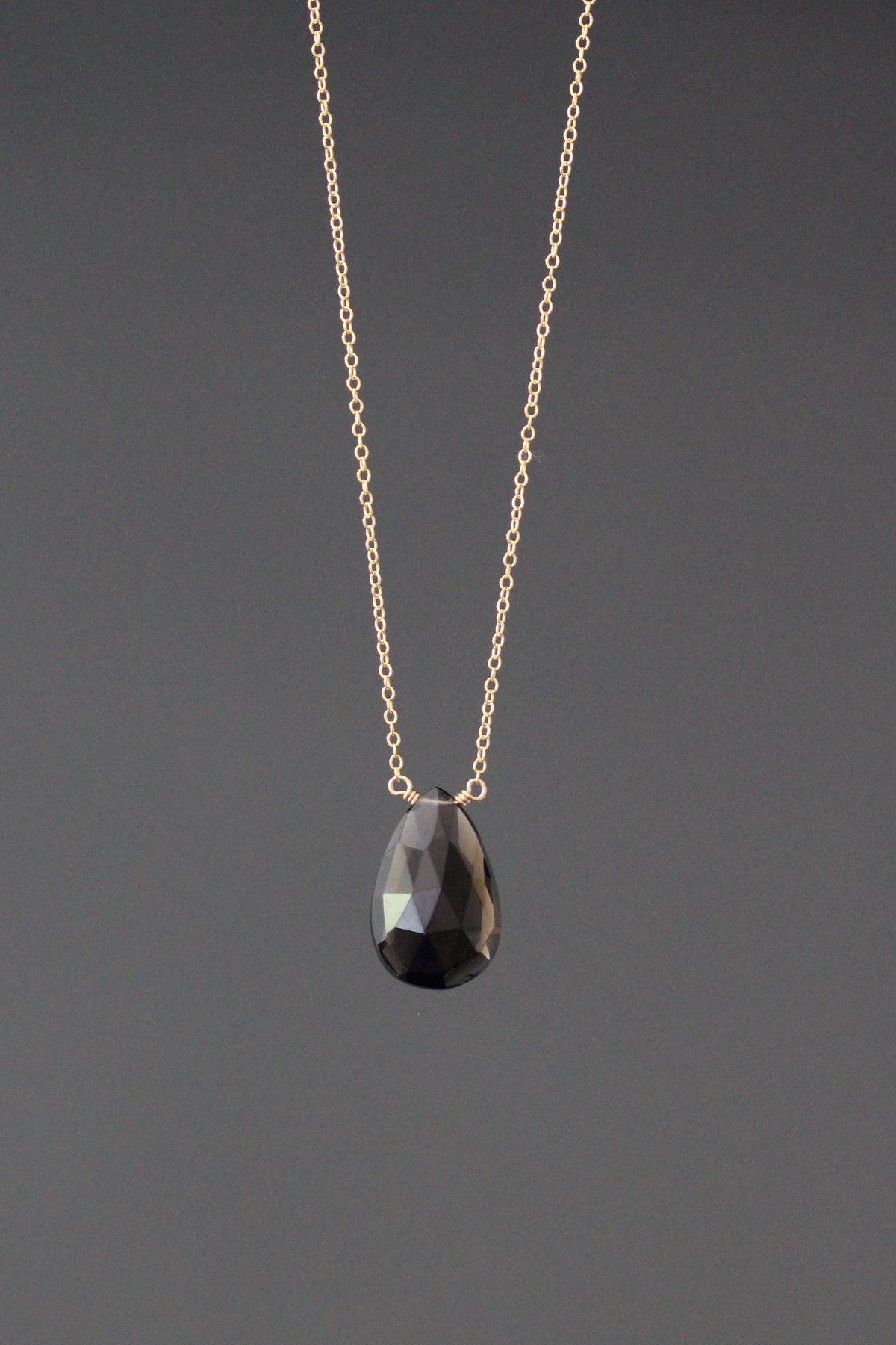 Brown Smokey Quartz Teardrop Pendant Necklace on 14k Gold Filled Chain