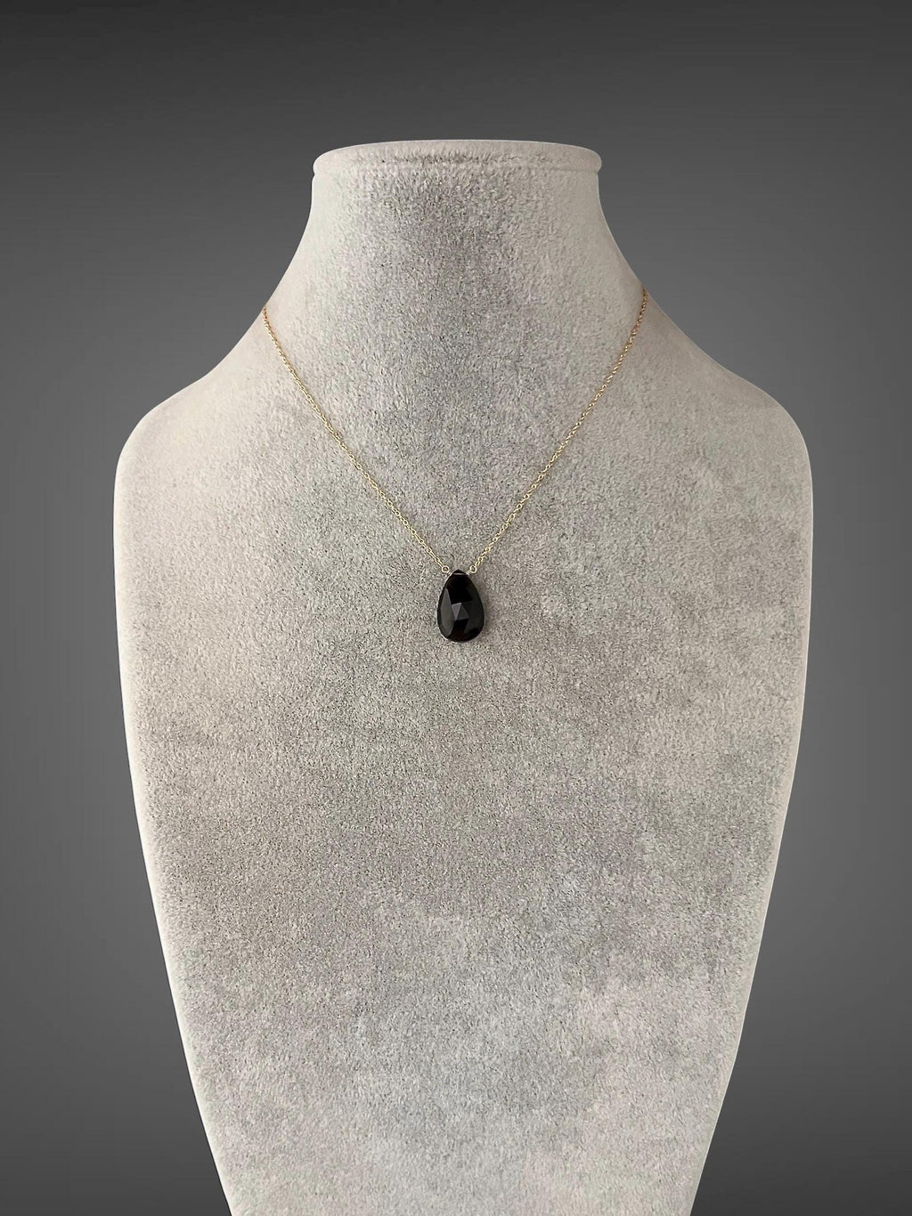 Brown Smokey Quartz Teardrop Pendant Necklace on 14k Gold Filled Chain