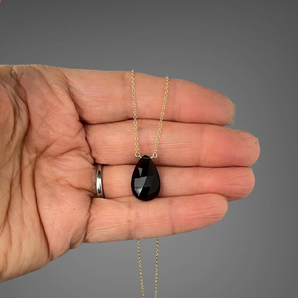 Brown Smokey Quartz Teardrop Pendant Necklace on 14k Gold Filled Chain