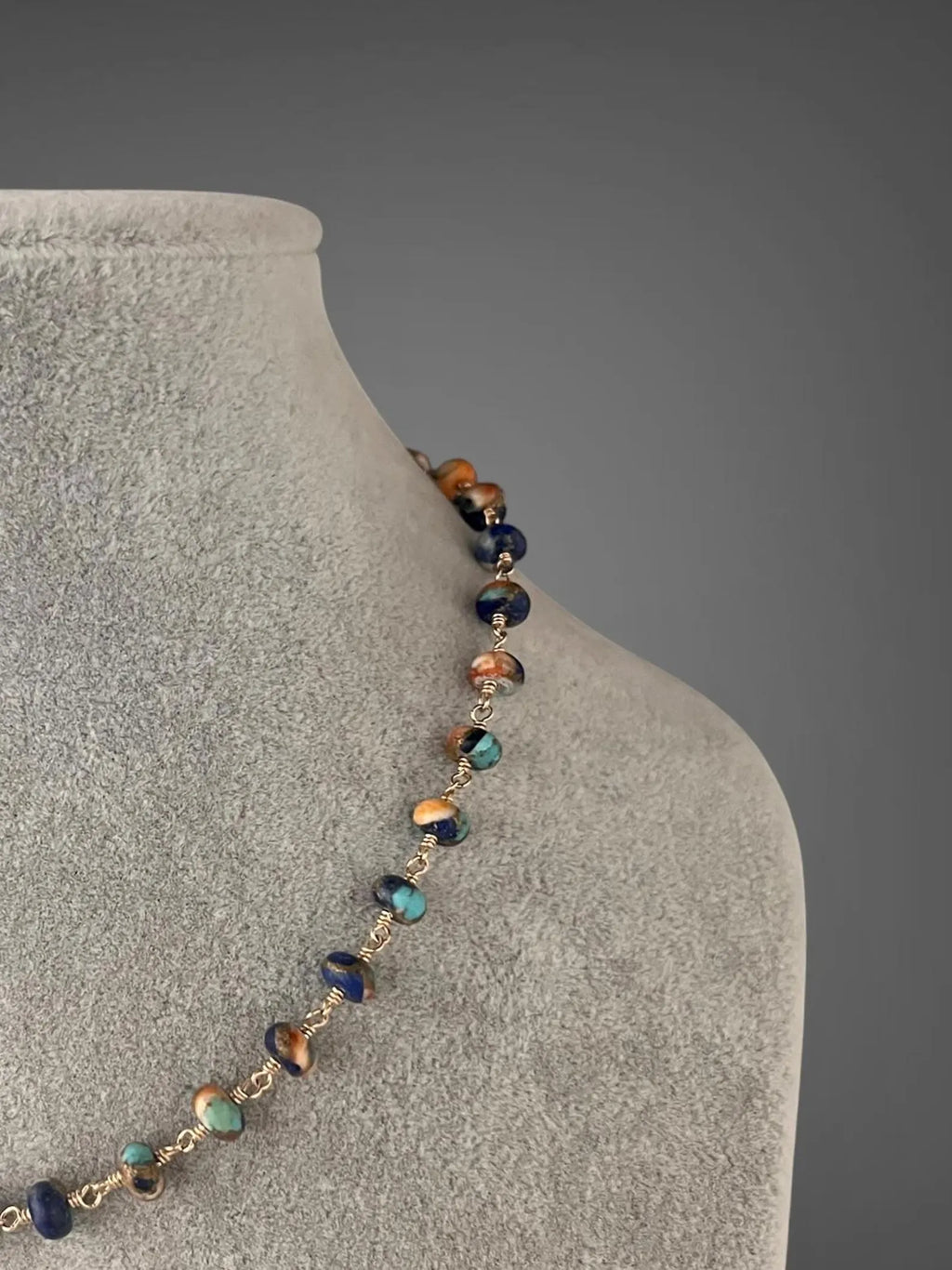Spiny Oyster Turquoise and Lapis Jewelry Set on Gold Filled Chain