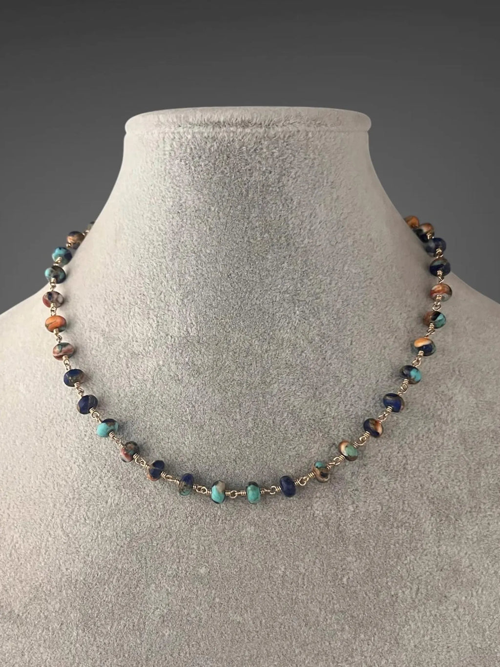 Spiny Oyster Turquoise and Lapis Jewelry Set on Gold Filled Chain