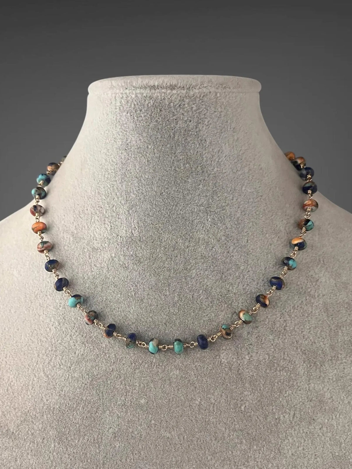 Spiny Oyster Turquoise and Lapis Jewelry Set on Gold Filled Chain