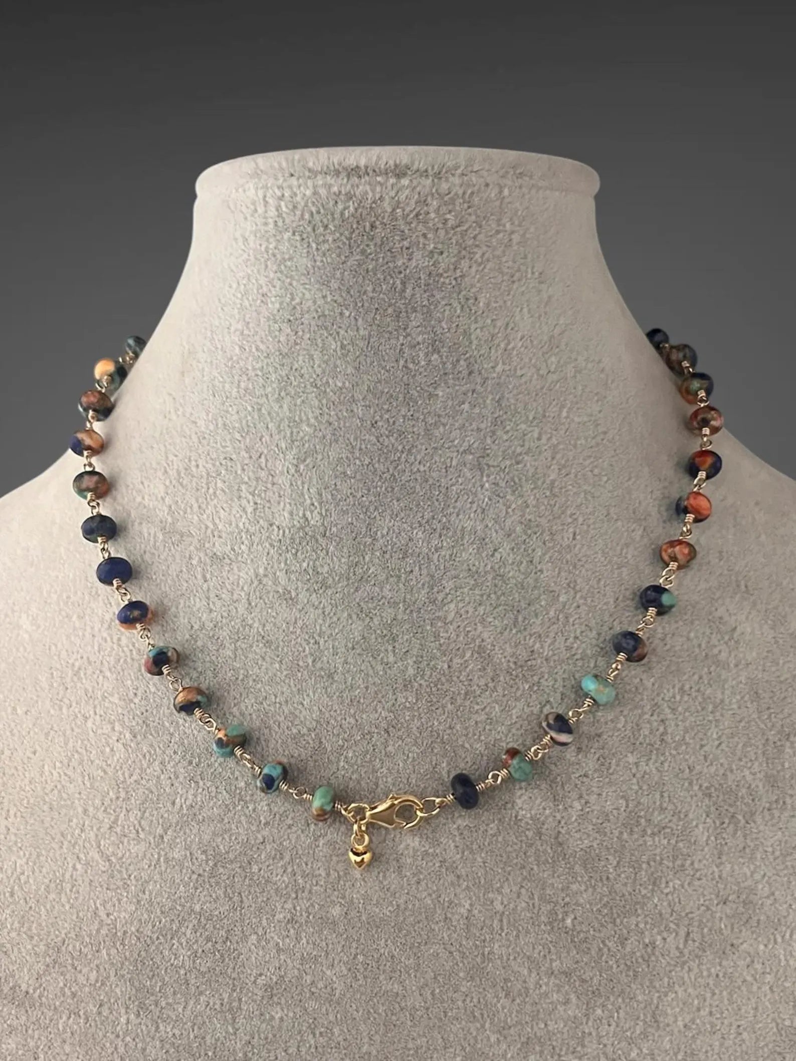 Spiny Oyster Turquoise and Lapis Jewelry Set on Gold Filled Chain
