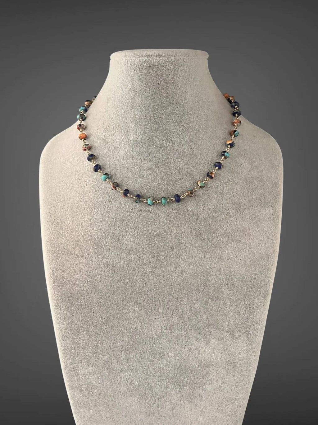 Spiny Oyster Turquoise and Lapis Jewelry Set on Gold Filled Chain