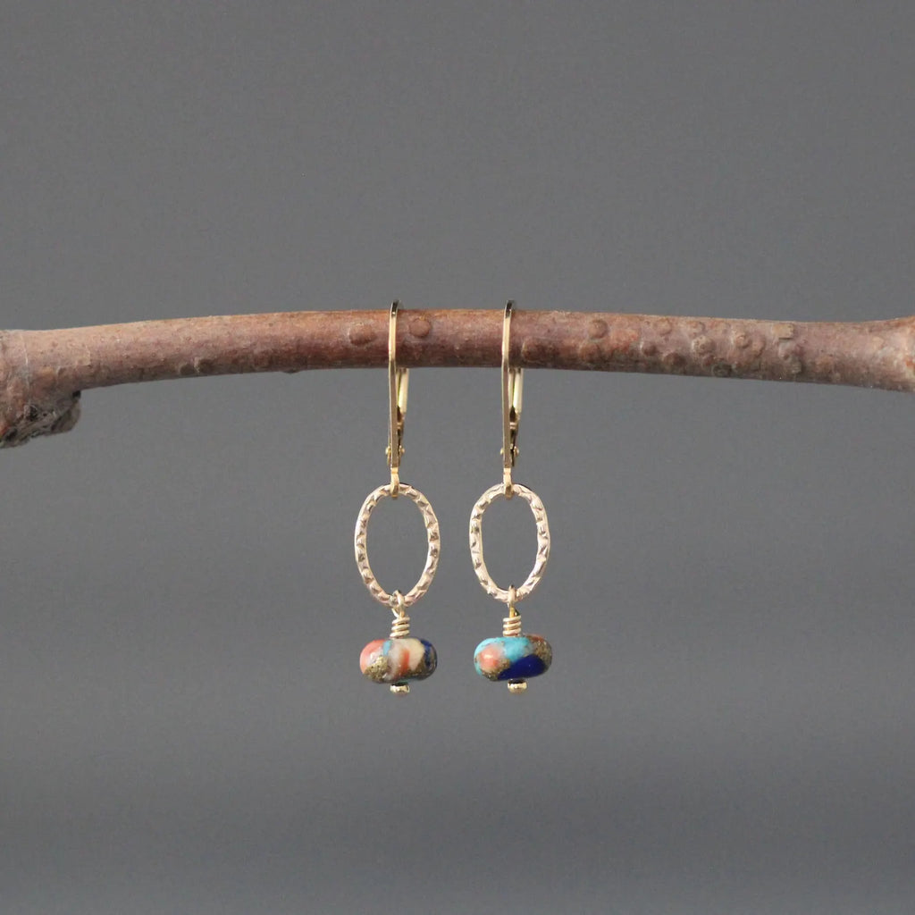 Spiny Oyster Turquoise and Lapis Jewelry Set on Gold Filled Chain
