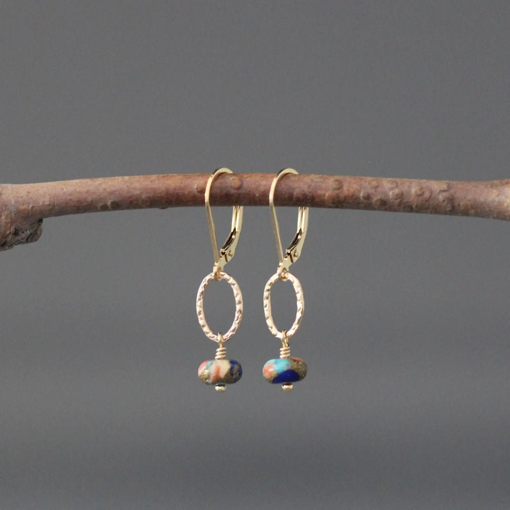 Spiny Oyster Turquoise and Lapis Jewelry Set on Gold Filled Chain