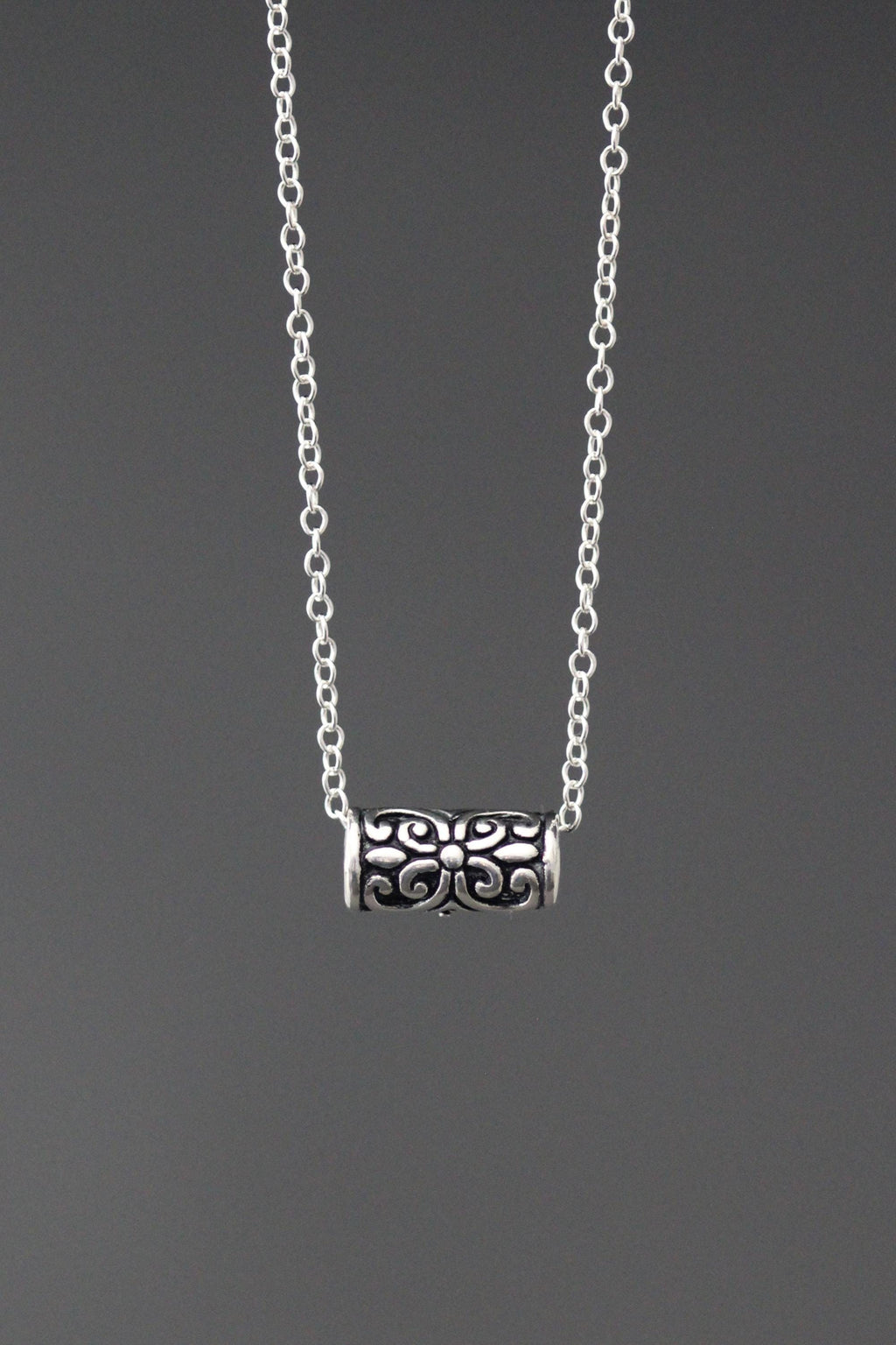 Bali Silver Bead Pendant Necklace on Sterling Silver Chain