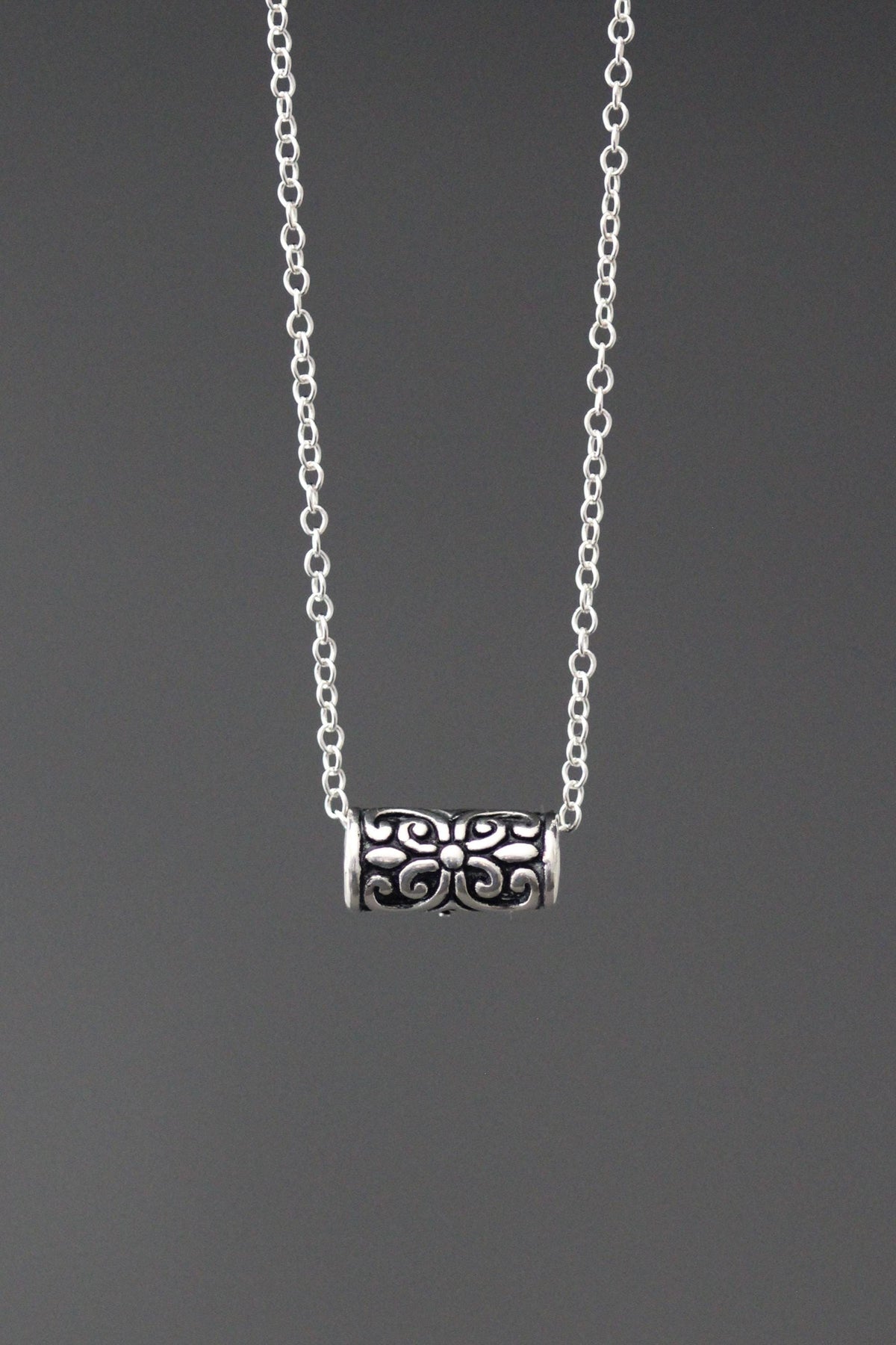 Bali Silver Bead Pendant Necklace on Sterling Silver Chain