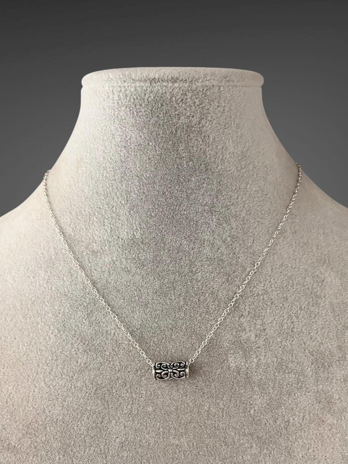 Bali Silver Bead Pendant Necklace on Sterling Silver Chain