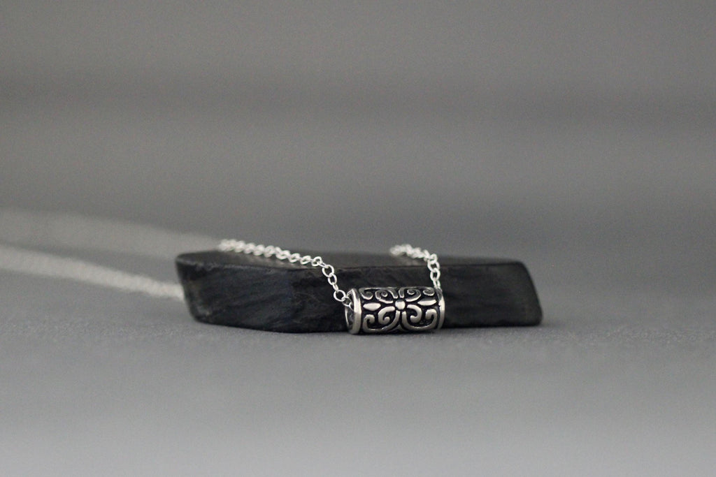 Bali Silver Bead Pendant Necklace on Sterling Silver Chain