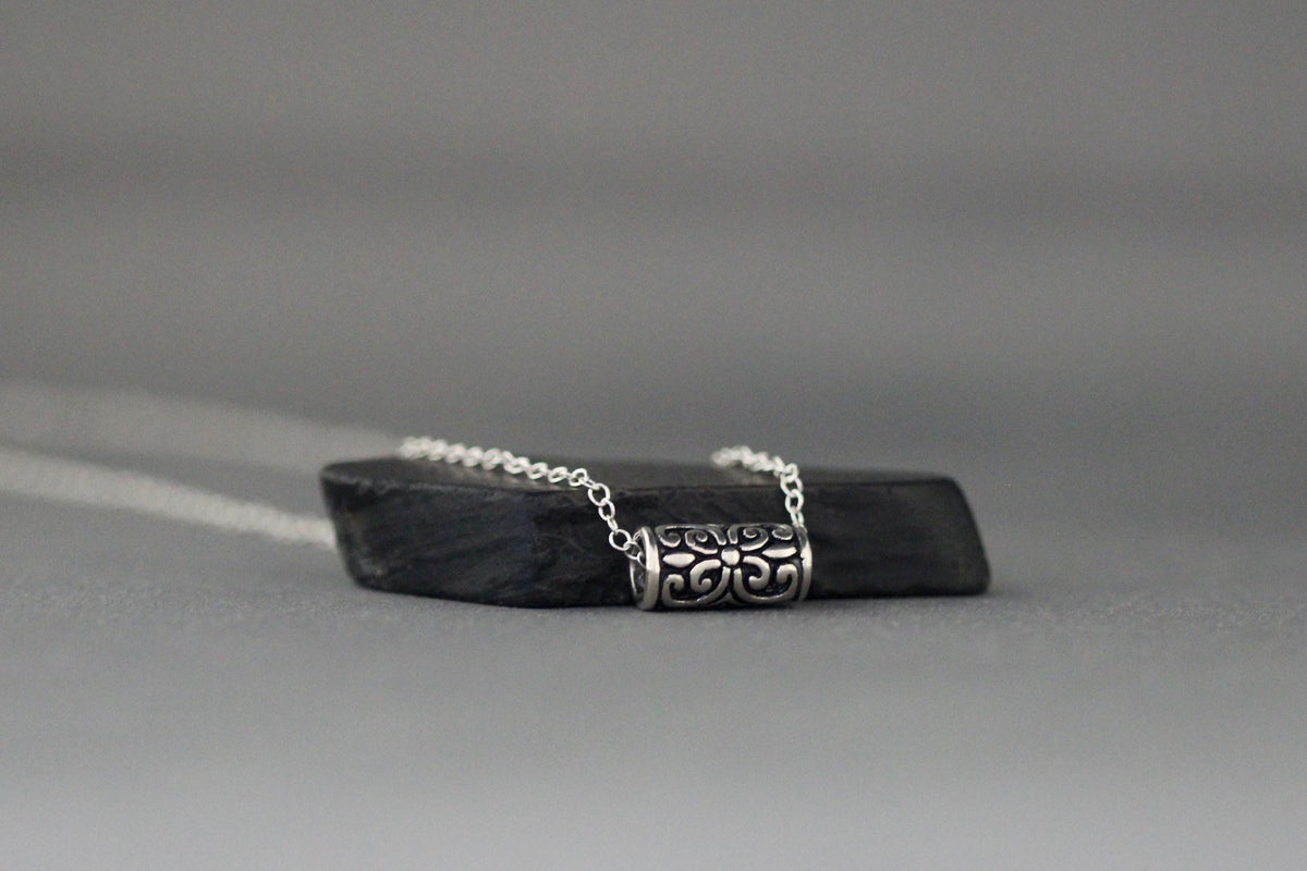 Bali Silver Bead Pendant Necklace on Sterling Silver Chain