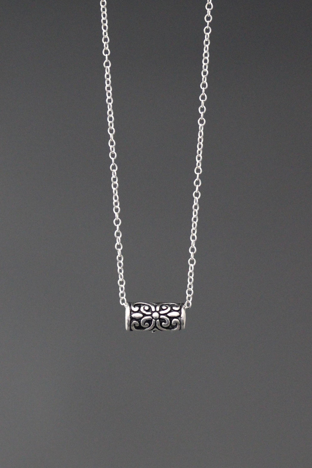 Bali Silver Bead Pendant Necklace on Sterling Silver Chain