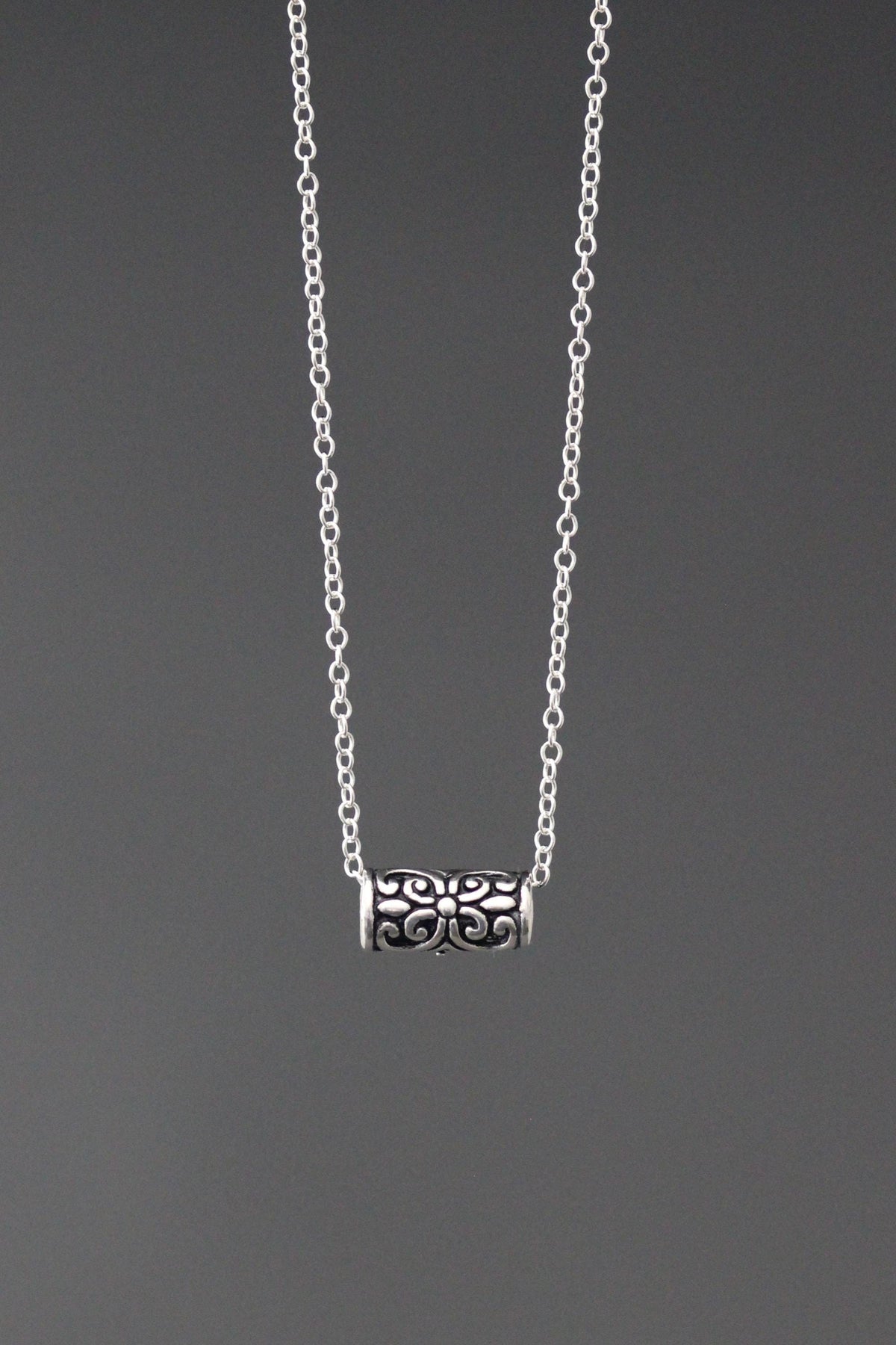 Bali Silver Bead Pendant Necklace on Sterling Silver Chain