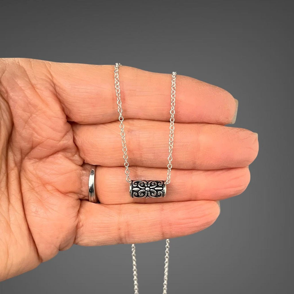 Bali Silver Bead Pendant Necklace on Sterling Silver Chain