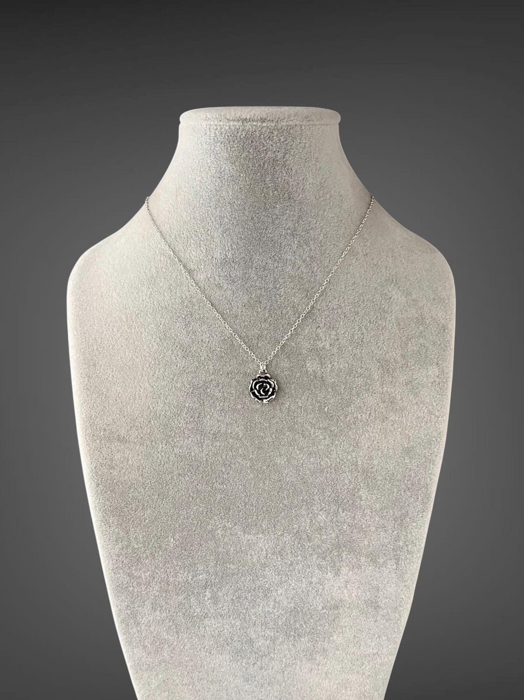 Bali Silver Rose Pendant Necklace on Open Link Chain