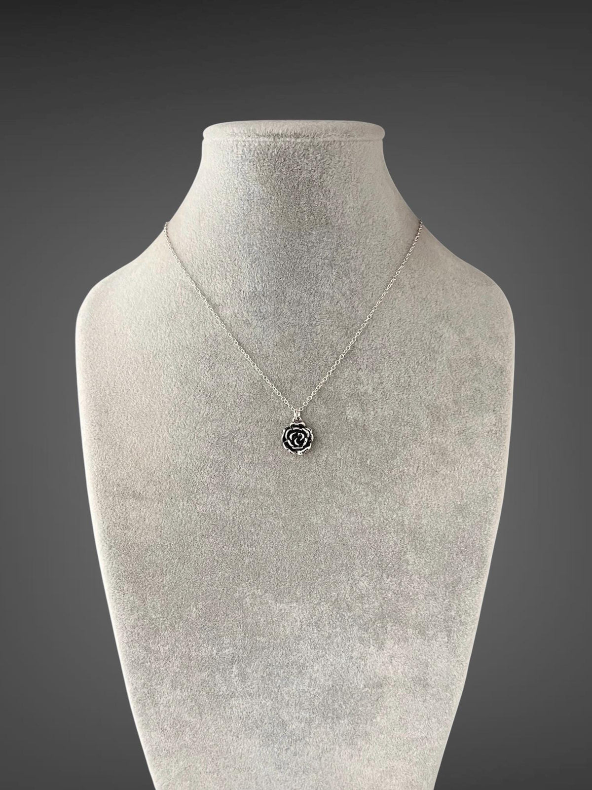 Bali Silver Rose Pendant Necklace on Open Link Chain