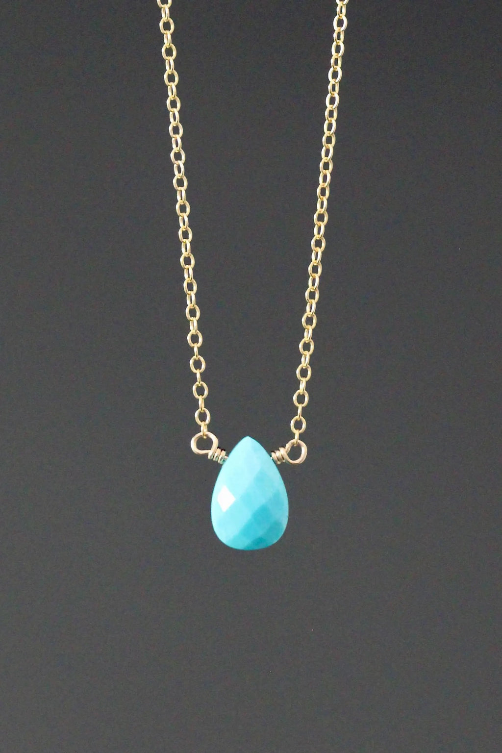 Turquoise Teardrop Pendant Necklace on 14k Gold Filled
