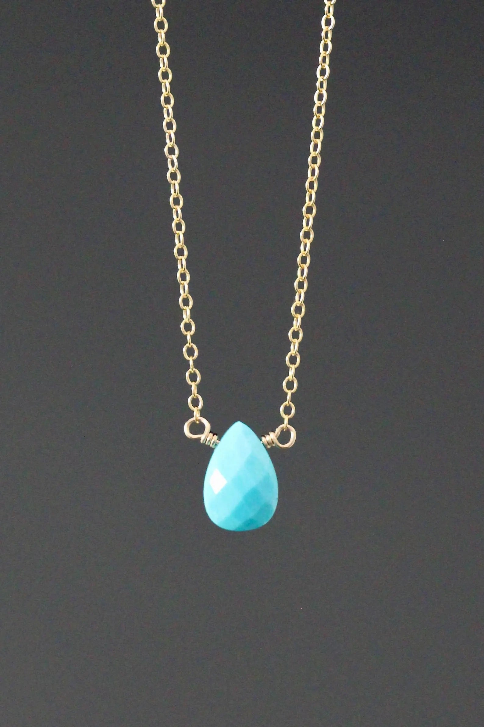 Turquoise Teardrop Pendant Necklace on 14k Gold Filled