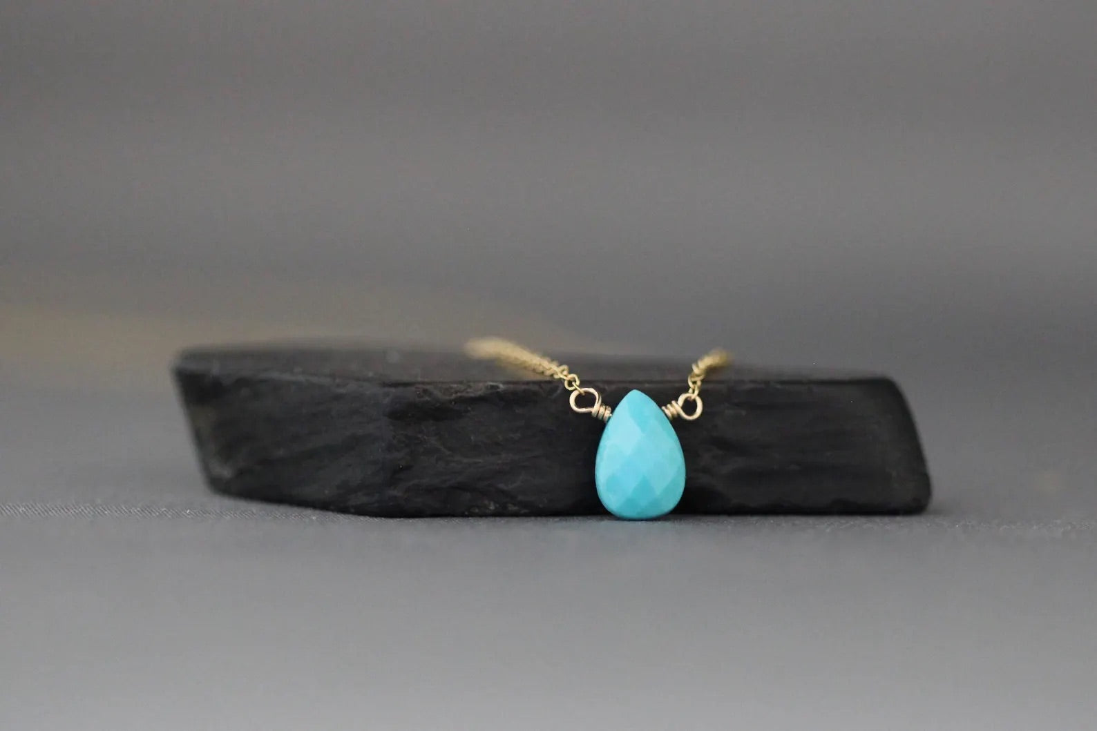 Turquoise Teardrop Pendant Necklace on 14k Gold Filled