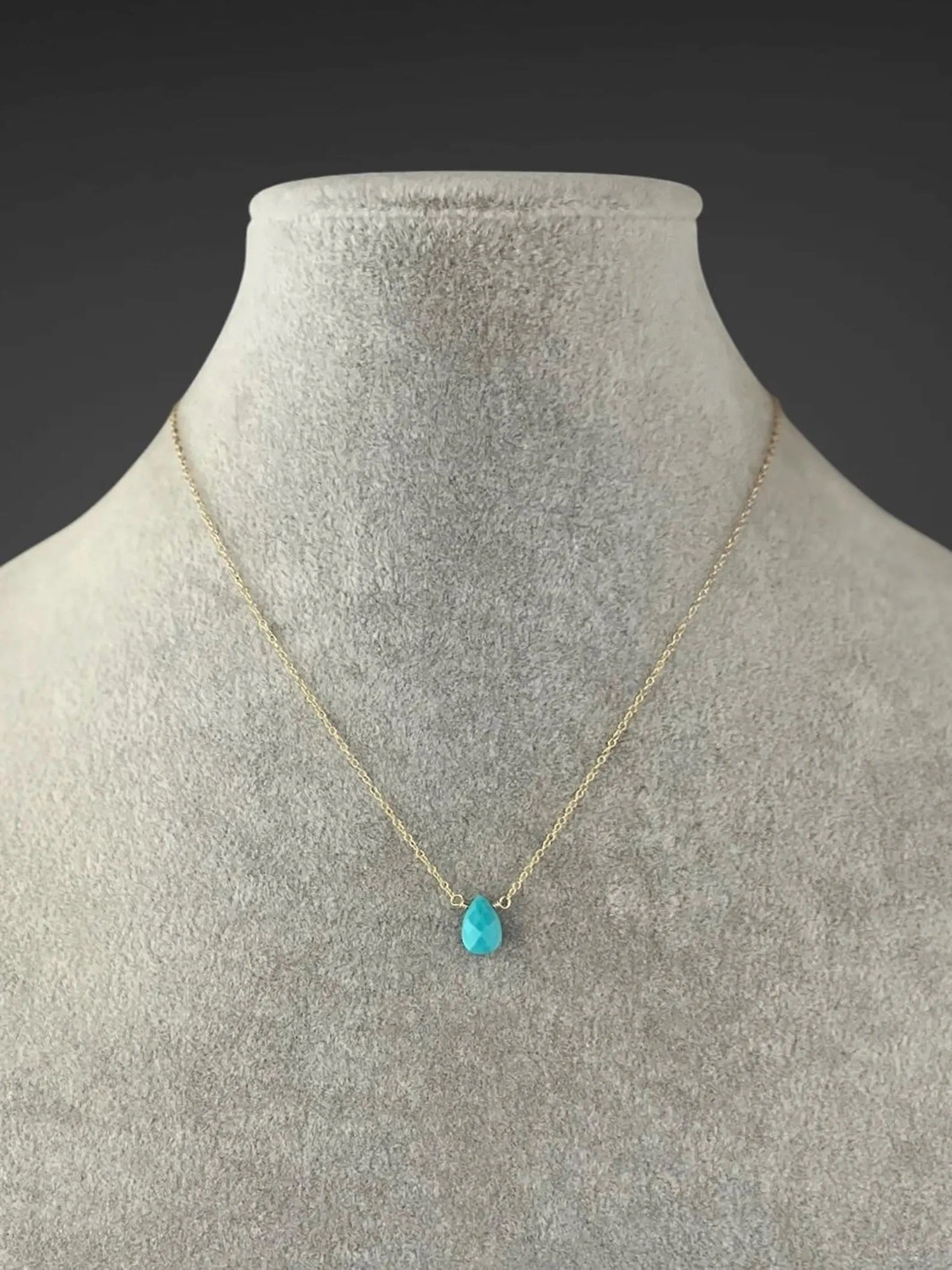 Turquoise Teardrop Pendant Necklace on 14k Gold Filled