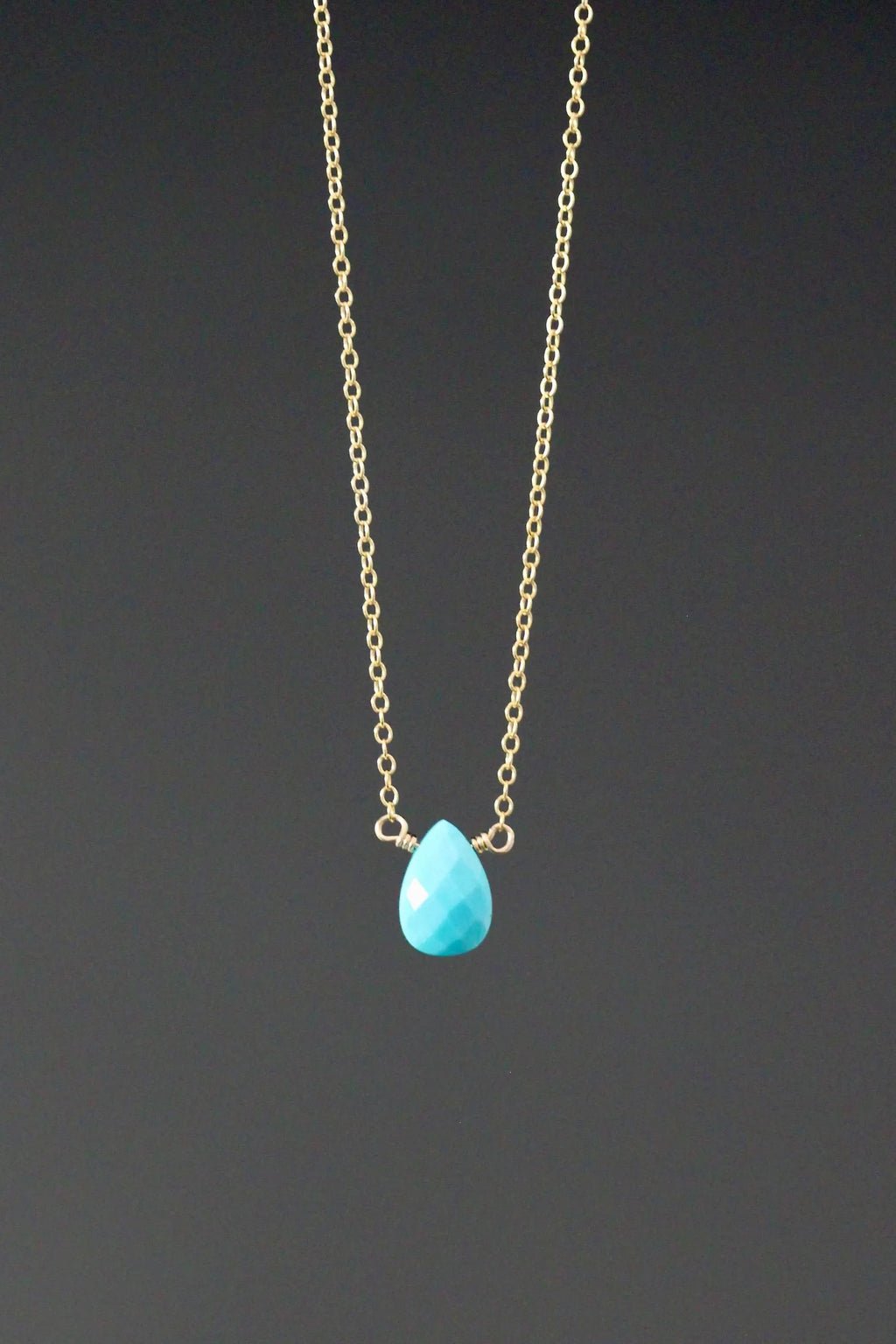 Turquoise Teardrop Pendant Necklace on 14k Gold Filled