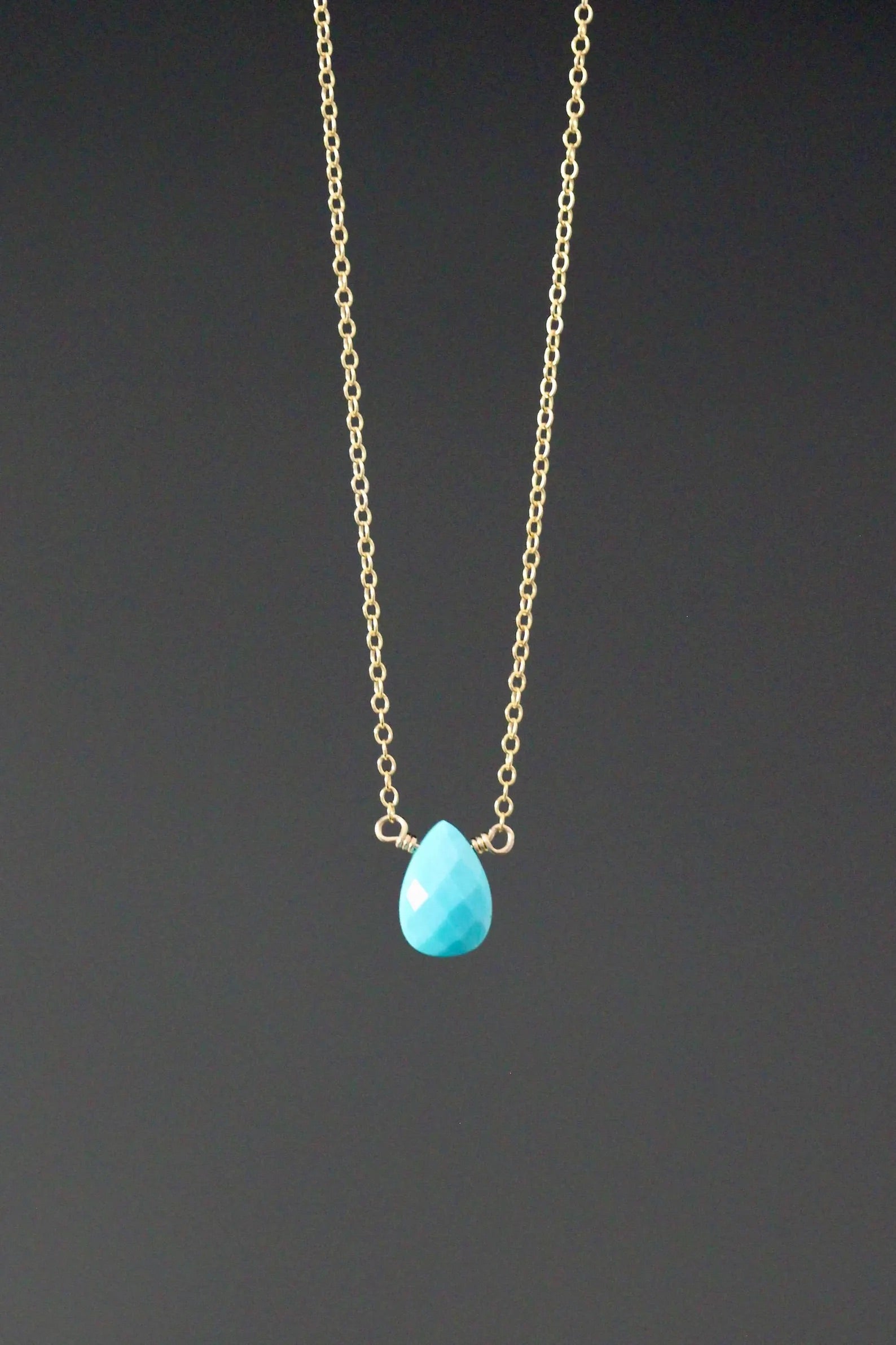 Turquoise Teardrop Pendant Necklace on 14k Gold Filled