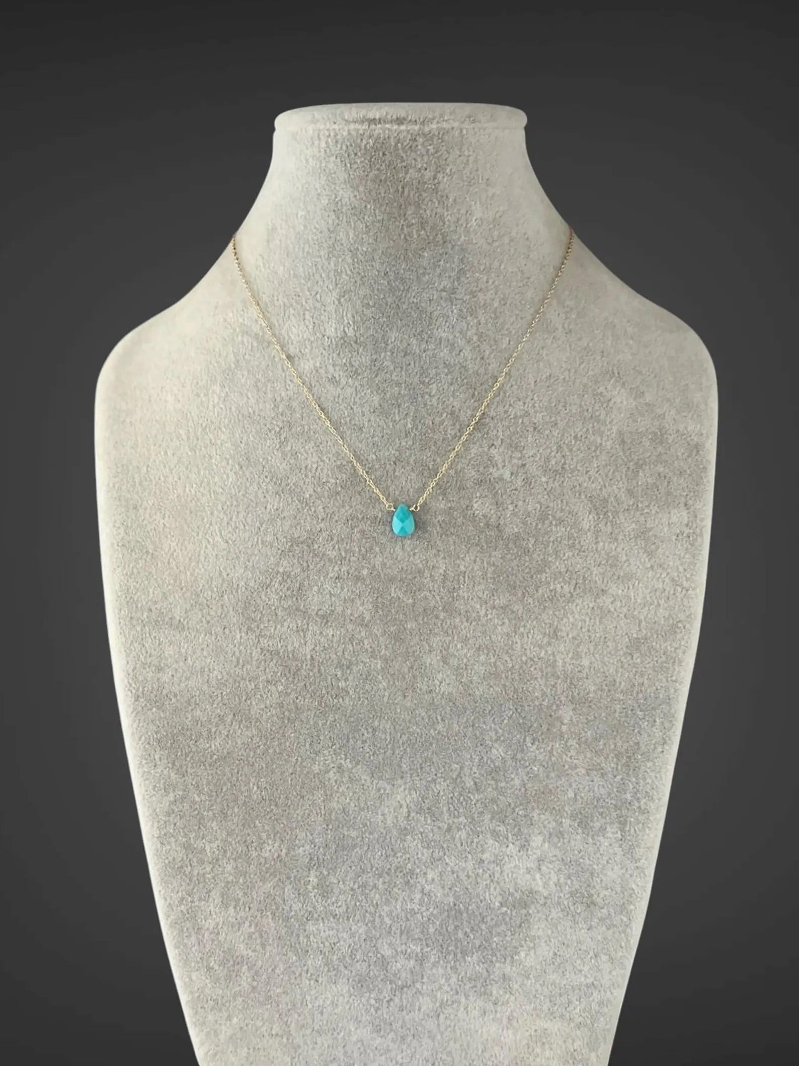 Turquoise Teardrop Pendant Necklace on 14k Gold Filled
