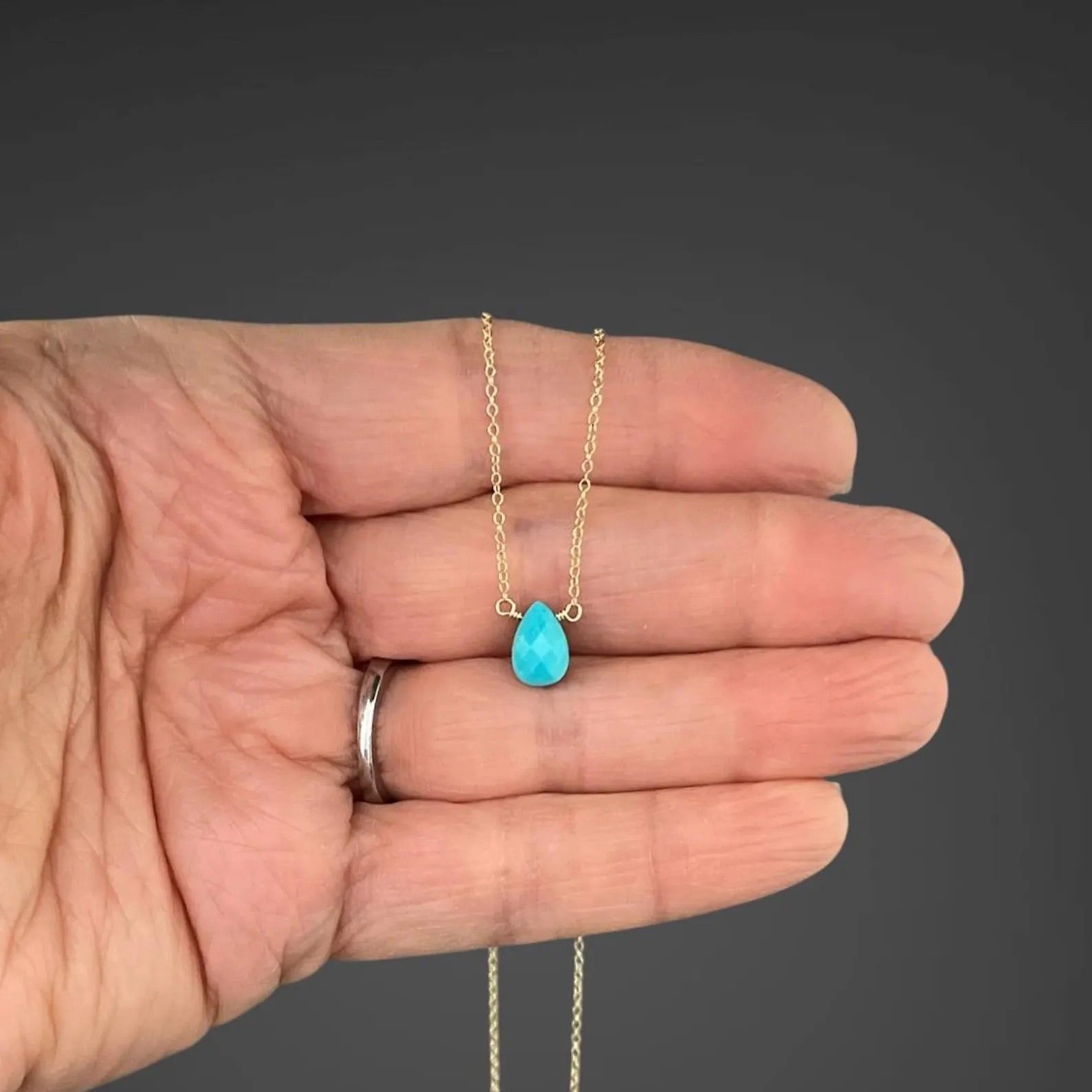 Turquoise Teardrop Pendant Necklace on 14k Gold Filled