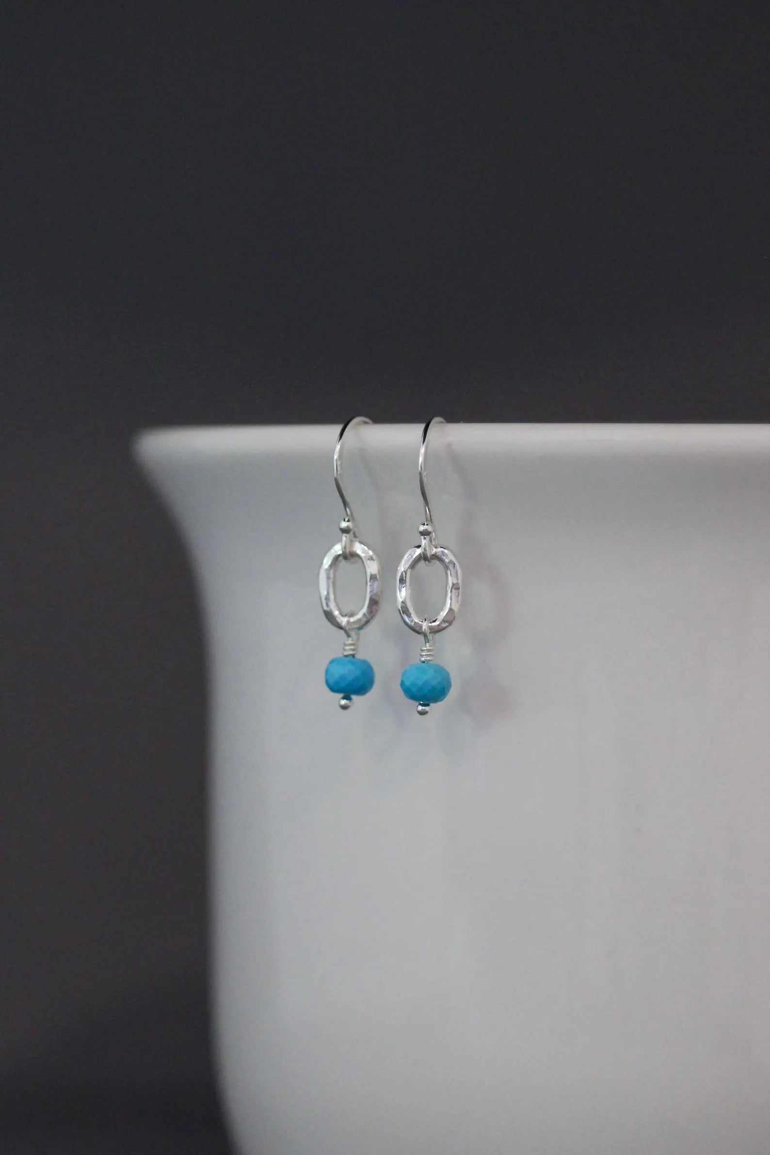 Blue Turquoise Button Stone Earrings on Sterling Silver